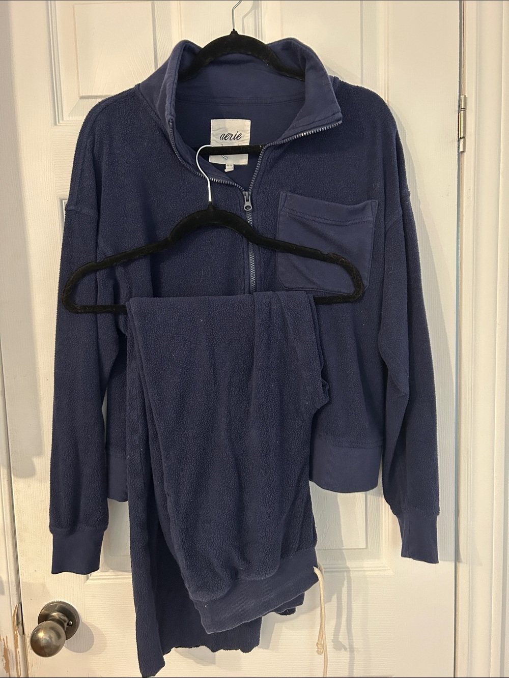 aerie Deep Navy Fleece Quarter-Zip Lounge Set